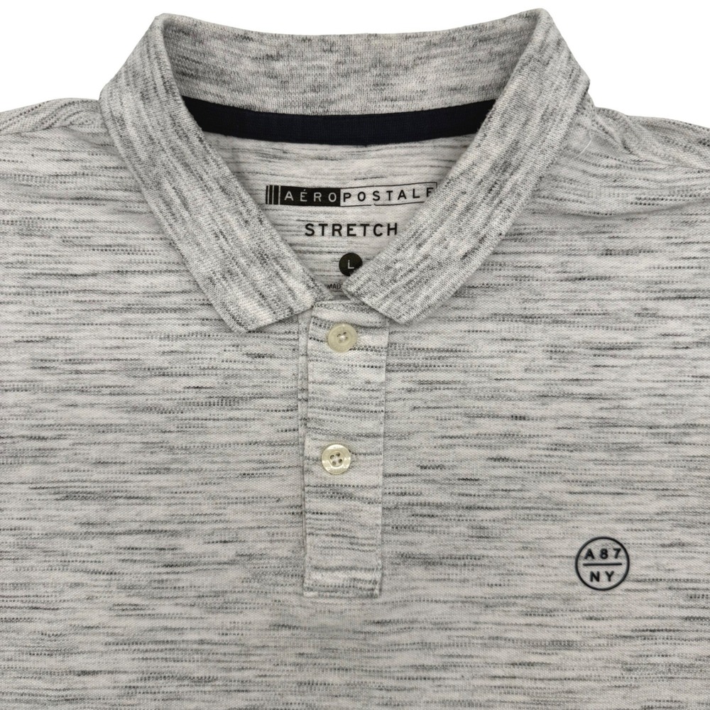 Aeropostale Polo Shirt Mens Large Grey Space Dye Stretch A87 NY Short Sleeve